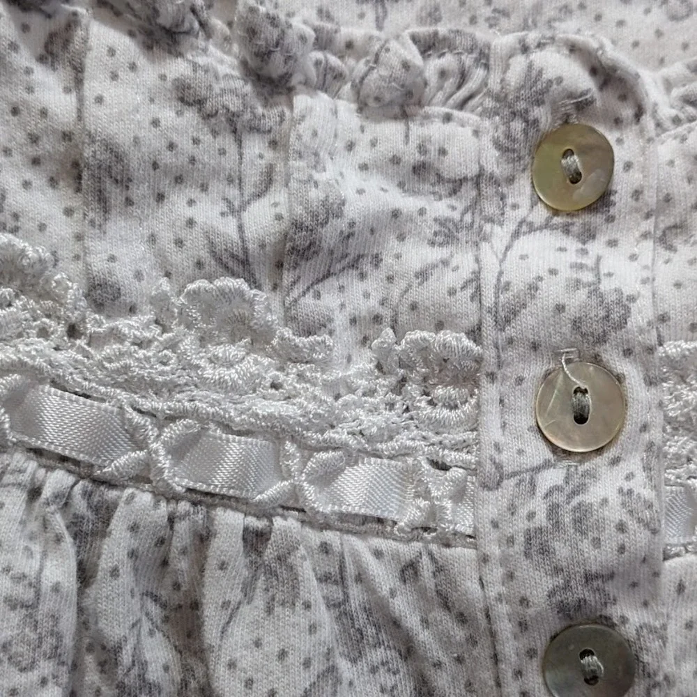 Eileen West 100% Cotton Long Sleeve Short Night Gown Gray Floral Womens‎ 1X Plus